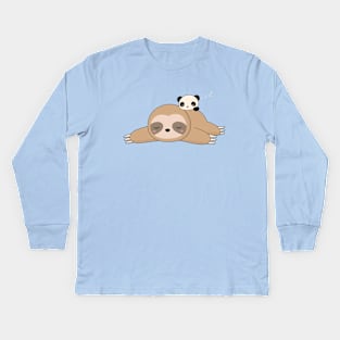 Kawaii Lazy Sloth and Panda T-Shirt Kids Long Sleeve T-Shirt